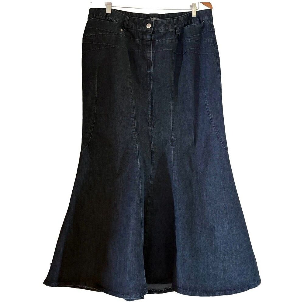 Bisou Bisou Maxi Skirt Womens 18 Blue Denim Stretch Flare Boho Modest No Slit